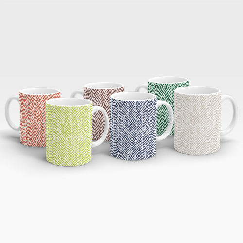 timeless herringbone design, set of 6 mugs