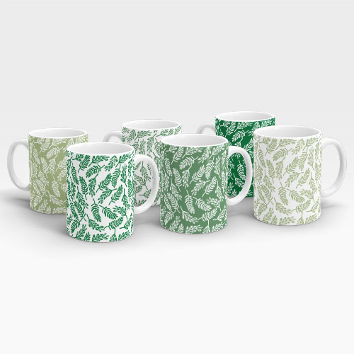green oasis mug set: set of 6 foliage patterned mugs